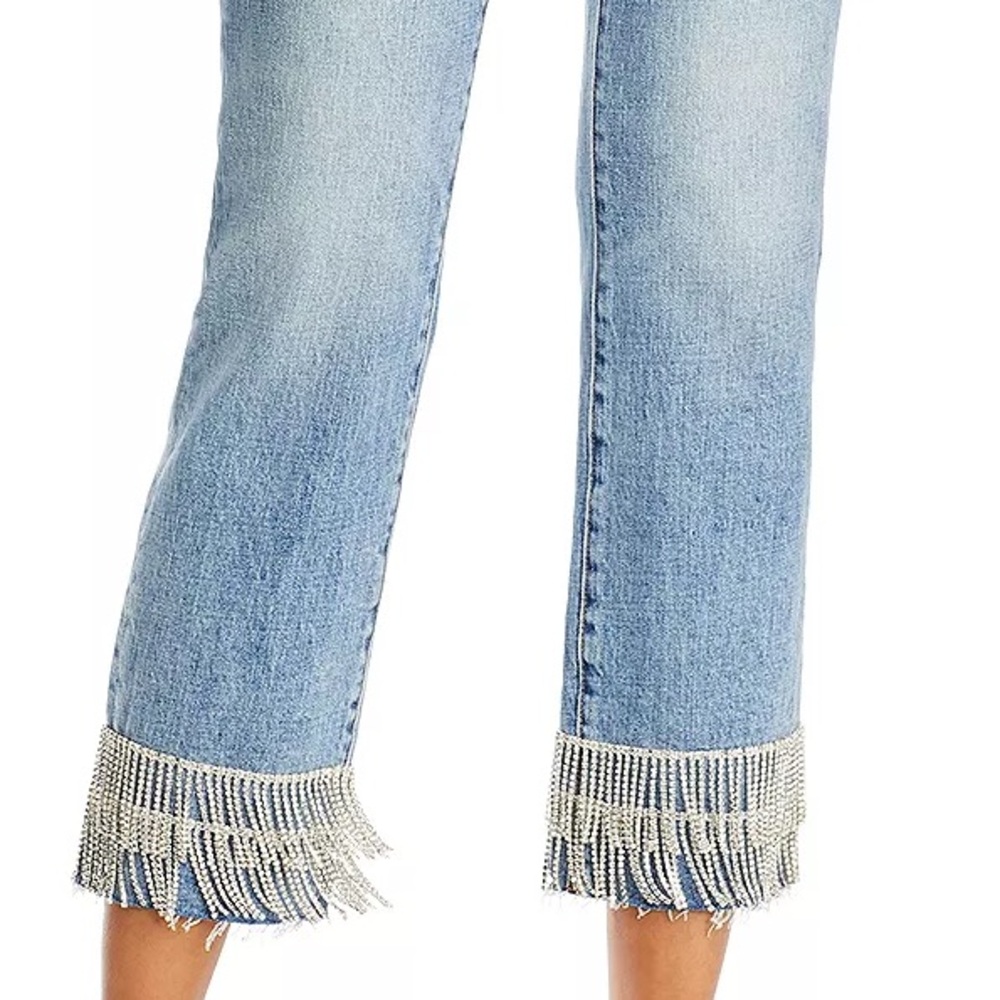 Blank NYC Madison Crop Rhinestone Fringe Embellished Jeans Women’s Sz 25